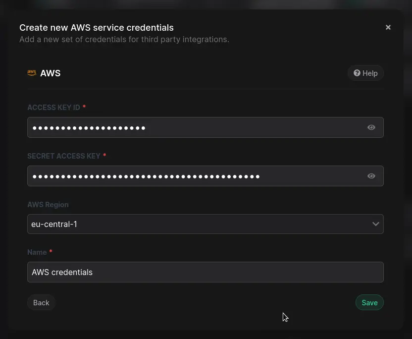 input aws credentials
