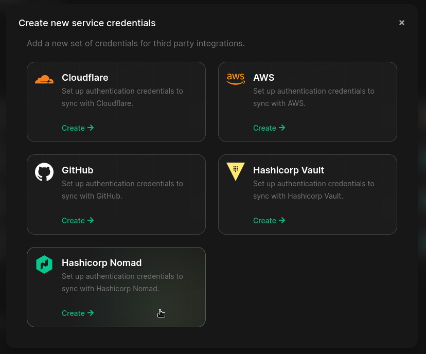 create credentials